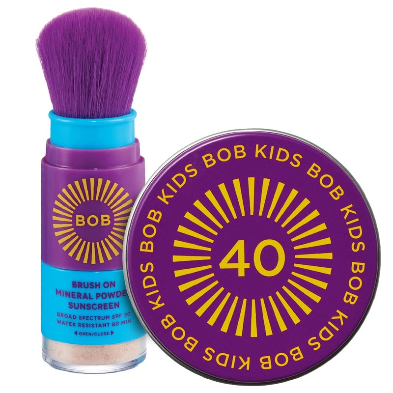 Brush On Block باك ديو من بوب كيدز لحماية الشمس، واقي شمس معدني بودرة SPF 30 وبلسم حماية شمس للأطفال SPF 40، طيف واسع، خالي من العطور، مقاوم للماء - Image 1